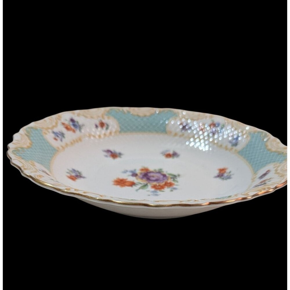 Schumann Bavaria US Zone Floral Serving Bowl‎ w/ Scalloped Edges 10" Vintage